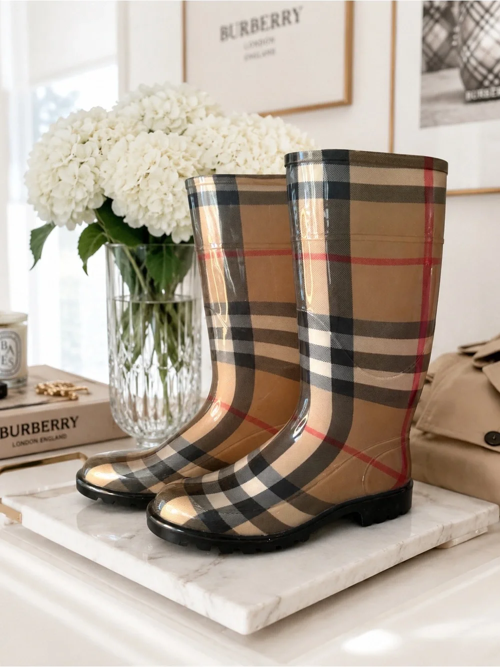Burberry Nova Check Rain Boots - Beige, Black, Red